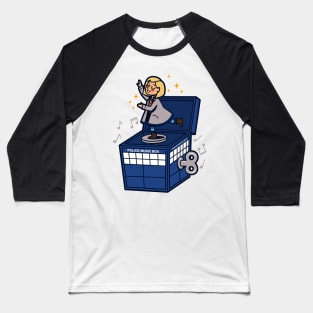 Cute Female Doctor Time Traveller Sci-fi Music Box Cartoon Baseball T-Shirt